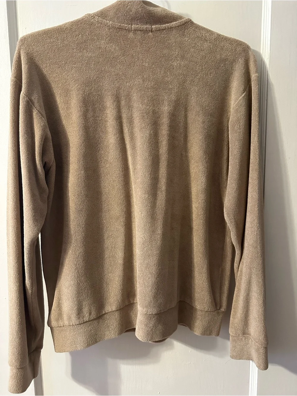 DONNI. Taupe Half-Zip Terry Sweater, size Small